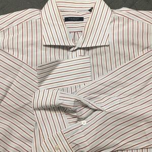 BURBERRY Men’s Dress Shirt 17.5 R Wht W/Stripes